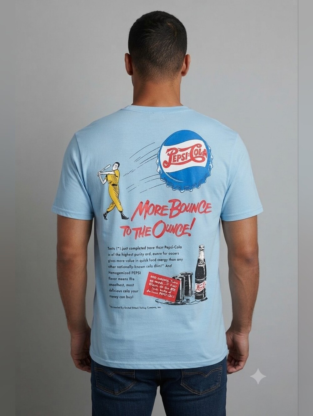 ROMWE x Pepsi Men's Retro Graphic Light Blue T-Shirt Size Large